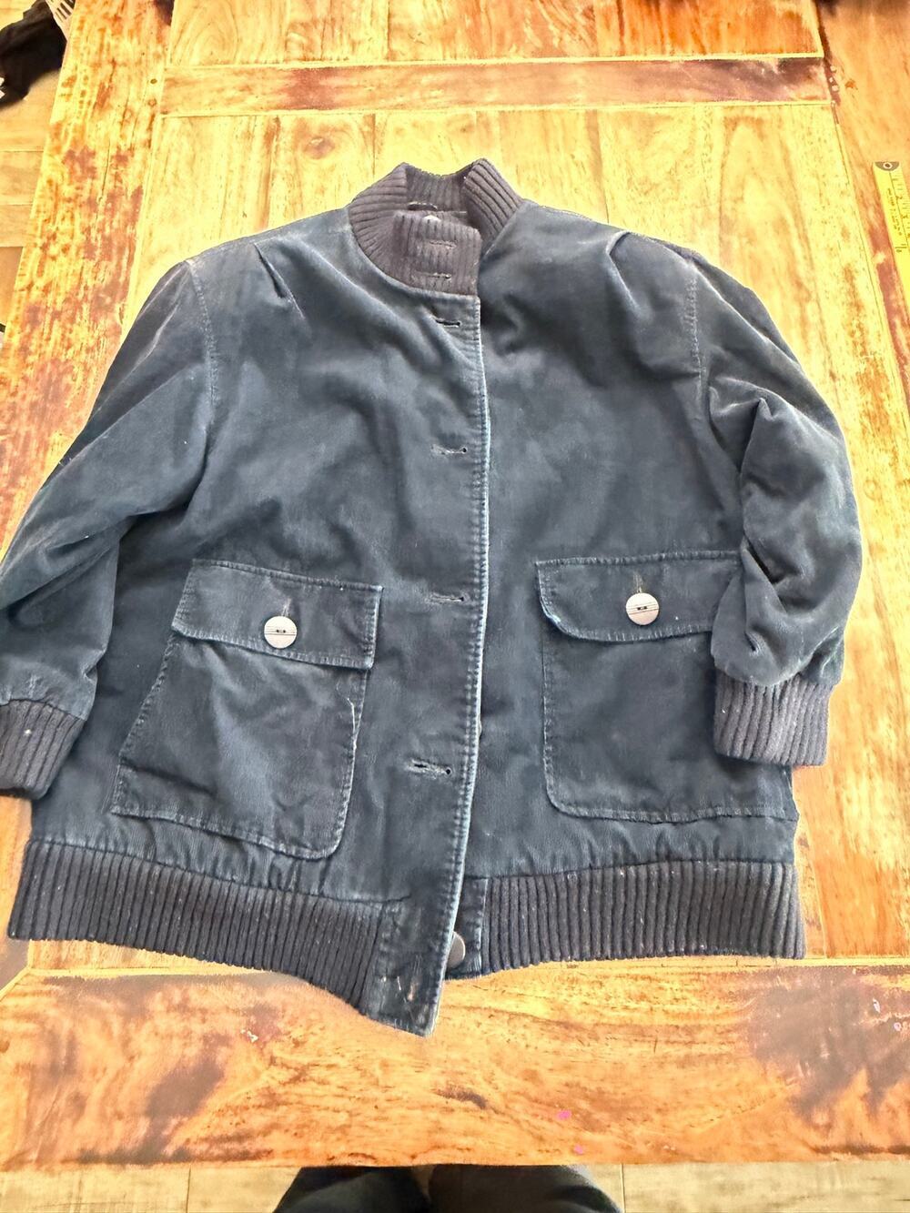 Portrait Corduroy Bomber Jacket Size Large Navy Blue Cotton Ribbed Front-Button